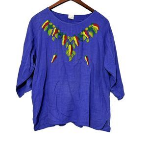 Curtis Porter Women's Cotton Embroidered Boho Chili Pepper Pullover Top Sz XL